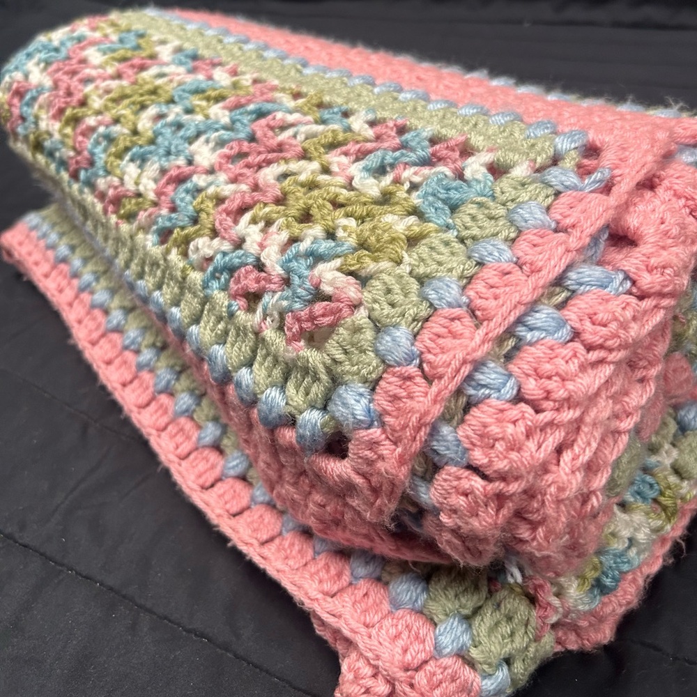 Colorful Handmade Crochet Afghan Lap Blanket #0620259